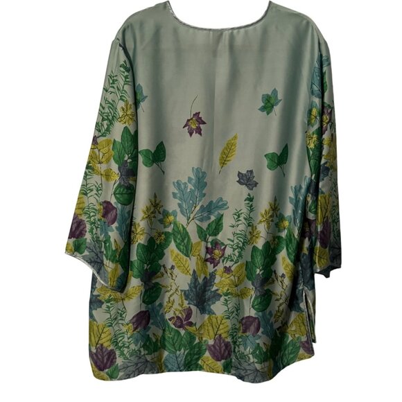 Floral Leaf Print Tunic Top Size XL By Cabernet 100% Polyester Green blouse - Picture 9 of 12